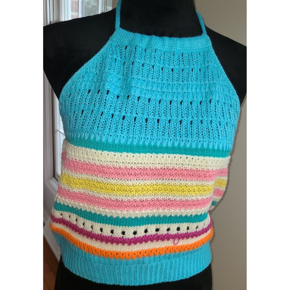 Blue Pink striped halter Polyester BoHo Festival SUmmer Fun and Sun Festival - Picture 3 of 9
